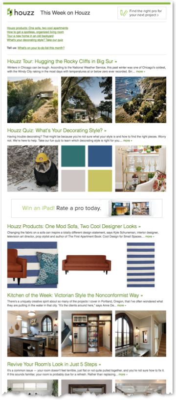Houzz Email Newsletter Example