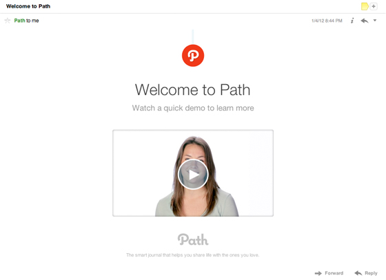 Path welcome email example
