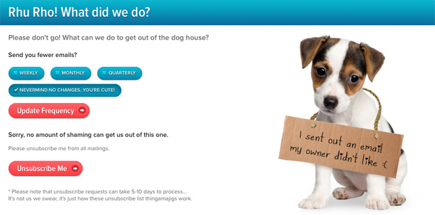 An adorable example of an unsubscribe page