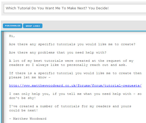 content ideas email template