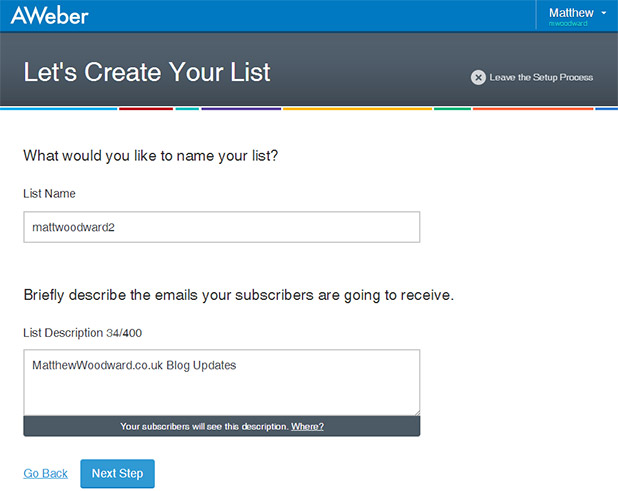aweber list setup 2