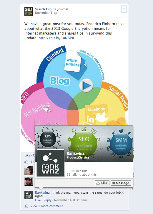 engage as facebook page