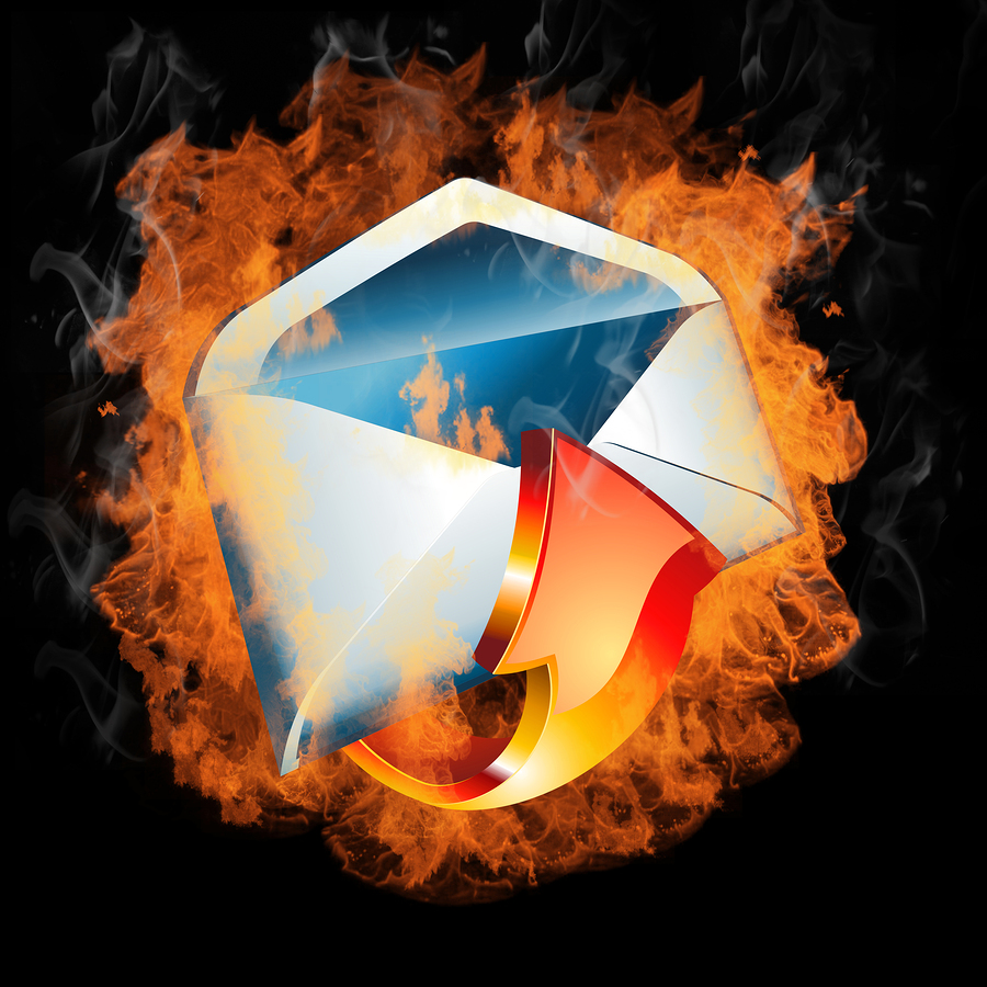 3D Colorful hot Burining email with real Flames