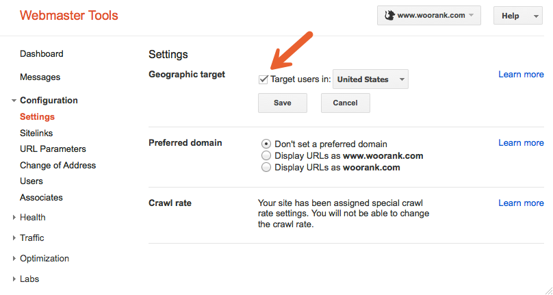 Choose Target Audience on Google Webmaster Tools Choose Target Audience on Google Webmaster Tools