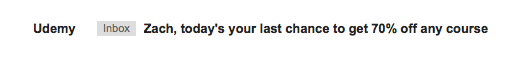 image showing Udemy using a first name in an email subject line