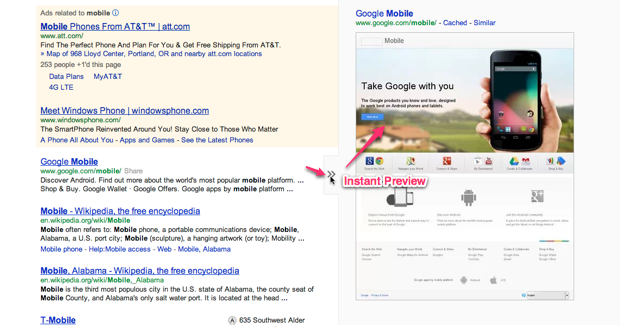 google webmaster tools instant preview