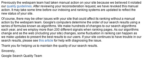 Manual Spam Action Revoked
