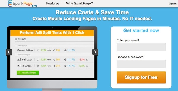 Create mobile landing pages