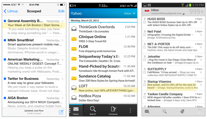 this image shows the differences between inboxes of iOS, Blackberry, and Android