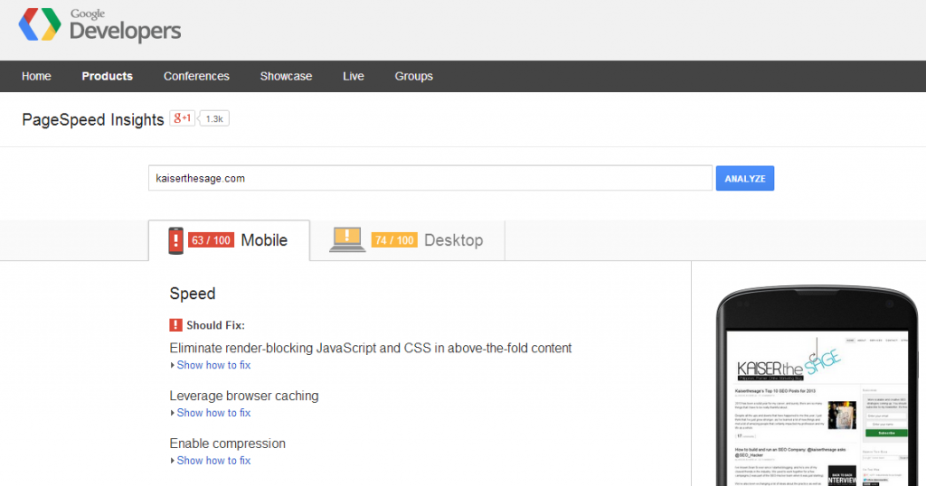 page speed insights