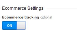 E-commerce settings toggle on Google Analytics
