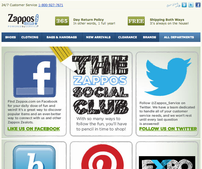 Zappos Onboarding Email for Social Media