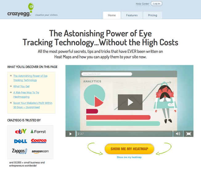 crazyegg homepage explainer video