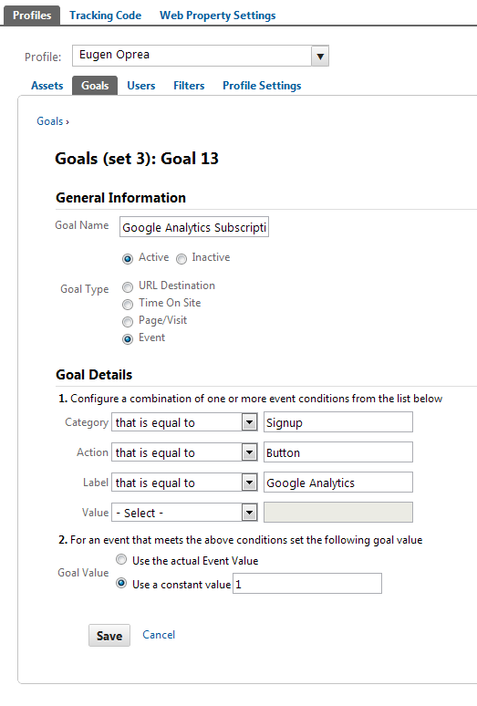 Add Event Tracking Goal Add Event Tracking Goal
