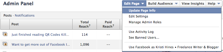 update page info settings