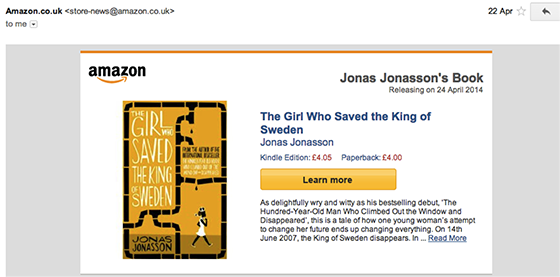 Email open rates: Amazon example